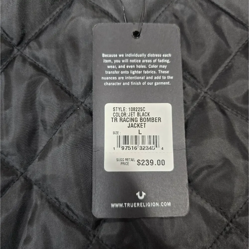True Religion Racing Bomber Jacket in Jet Black
